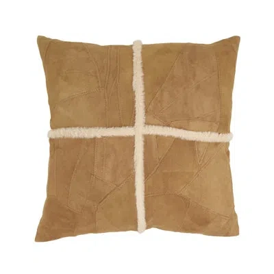 Saro Distinctive Patchwork Leather Pillow In No Insert,brown