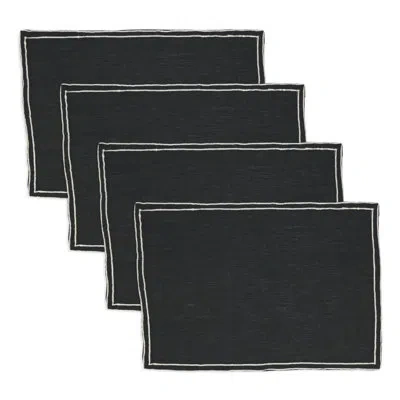 Saro Double Line Embroidered Placemat (set Of 4) In Black