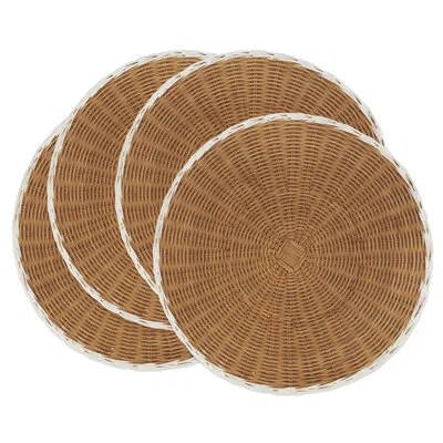 Saro Dual-tone Woven Rattan Placemat (set Of 4) 15r In Caramel