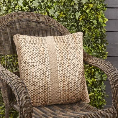 Saro Earth Tone Banded Outdoor Down Filled Throw Pillow