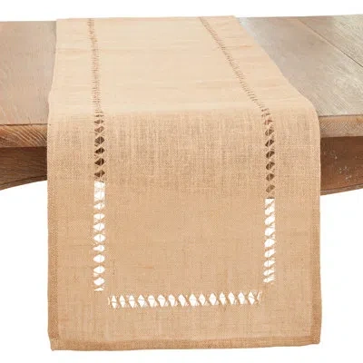 Saro Earthy Refinement Jute Hemstitch Table Runner In Natural