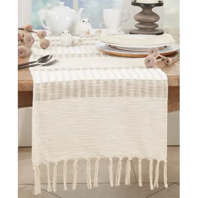 Saro Earthy Tones Stripe Table Runner In Beige