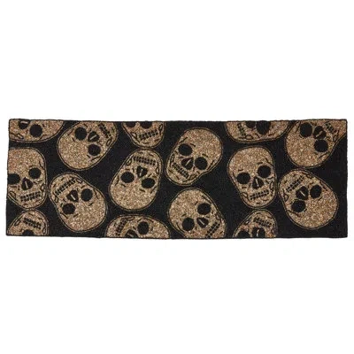 Saro Edgy Beaded Skulls Table Runner In Darkgold