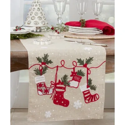 Saro Eider Christmas Table Runner In Natural