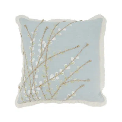 Saro Elegant Embroidered Floral Pillow In Blue,duck Down