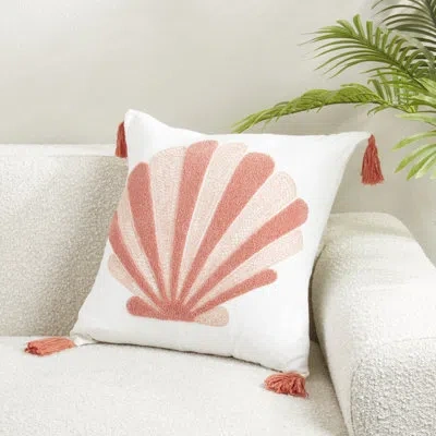 Saro Elegant Embroidered Seashell Pillow In No Insert