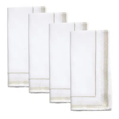 Saro Elegant Embroidery Detail Napkin (set Of 4) In White,champagne