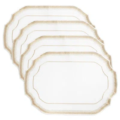 Saro Elegant Embroidery Detail Placemat (set Of 4) In White,gold