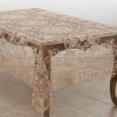 Saro Elegant Lace Tablecloth In Brown