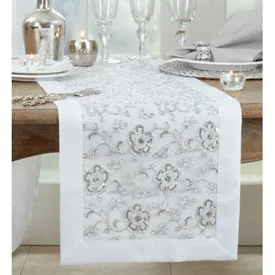 Saro Éloise Floral Table Runner In White