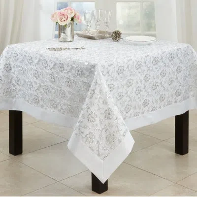 Saro Éloise Floral Tablecloth In White
