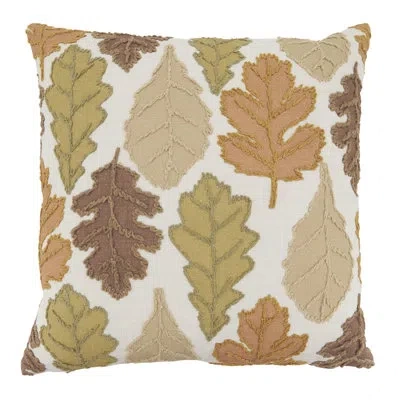 Saro Embroidered Autumn Leaves Throw Pillow Cover - Fall Botanical Throw Pillow Cover For Seasonal Living In Multi