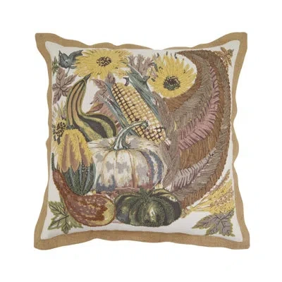 Saro Embroidered Cornucopia Throw Pillow In Pillow Cover Only - No Insert
