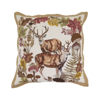Saro Embroidered Deer Down Filled Throw Pillow In Pillow Cover Only - No Insert