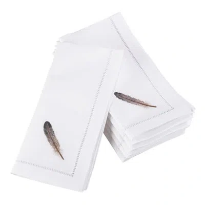 Saro Embroidered Feather Hemstitched 20" Cotton Napkin In White