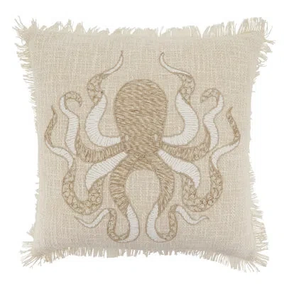 Saro Embroidered Octopus Throw Pillow Cover - Nautical Accent Pillow Cover For Coastal Homes, Beach House In Does Not Apply