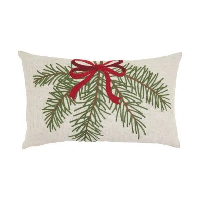 Saro Embroidered Pine Branch Throw Pillow - Holiday Christmas Throw Pillow With Polyester Filled Support  In Neutral