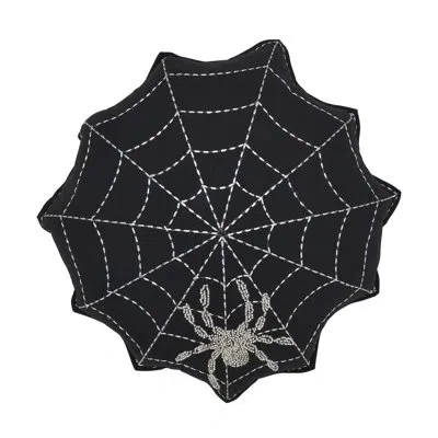 Saro Embroidered Spider Web Poly Filled Throw Pillow In Black