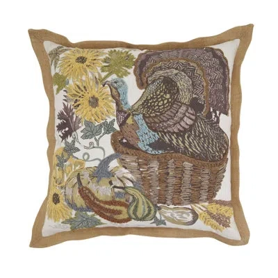 Saro Embroidered Turkey Poly Filled Throw Pillow In Pillow Cover Only - No Insert