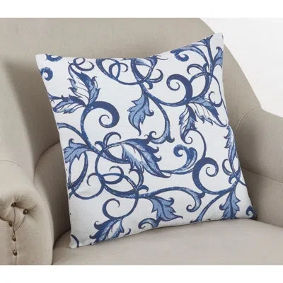 Saro Essence Bleu Collection Vivid Vines Cotton Throw Pillow In Animal Print