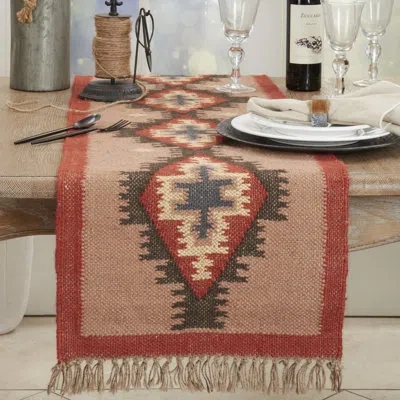 Saro Ethnic Weave Kilim Table Runner In Multi