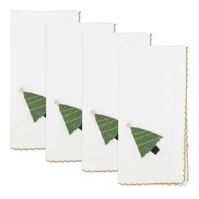 Saro Evergreen Elegance Whip Stitch Christmas Tree Napkin (set Of 4) In White