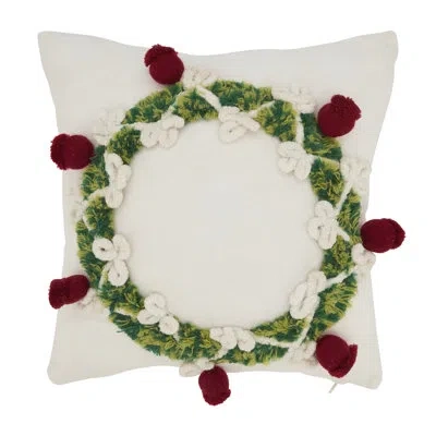 Saro Evergreen Elegance Wreath Down Filled Throw Pillow