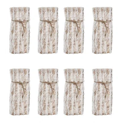 Saro Faux Fur With Brushed Metallic Foil Print Bottle Bag (set Of 8) In Gold