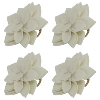 Saro Felt Blossom Napkin Ring (set Of 4) In Ivory