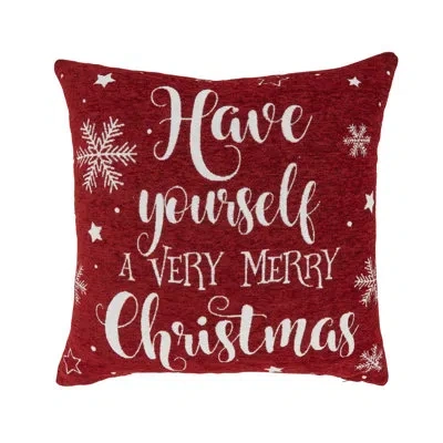 Saro Festive Delight Chenille Jacquard Holiday Down Filled Throw Pillow