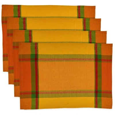 Saro Feuilles Cotton 14" Placemat In Orange