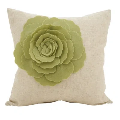 Saro Fiorire Collection Lotus Flower Statement Square Pillow Cover & Insert In Lime