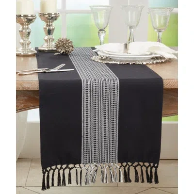 Saro Floral 100% Cotton Table Runner In Black