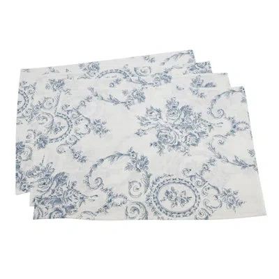 Saro Floral And Toile 9" Linen Placemat In Blue