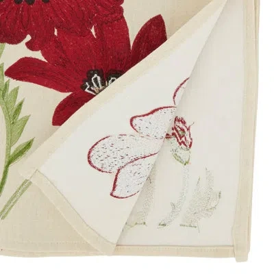 Saro Floral Fantasy Embroidered Flowers Table Runner In Red
