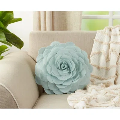 Saro Flowerfloral Round Throw Pillow In Aqua