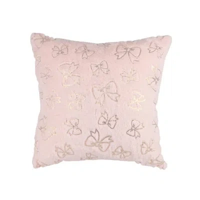 Saro Foil Bow Faux Fur Throw Pillow Cover - Plush Decorative Cushion Cover For Coquette Glam Home Styling In Pink