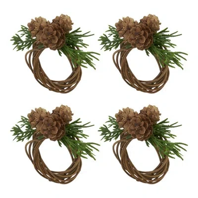 Saro Forest Fantasy Pine Cone Napkin Ring (set Of 4) In Brown