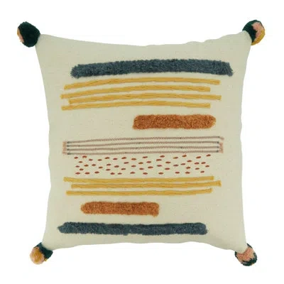 Saro Fringe Lace Appliqué Design Throw Pillow Cover In Down