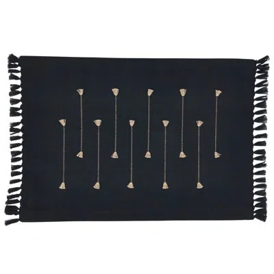 Saro Fringe Line 4 Piece Cotton Placemat Set In Black