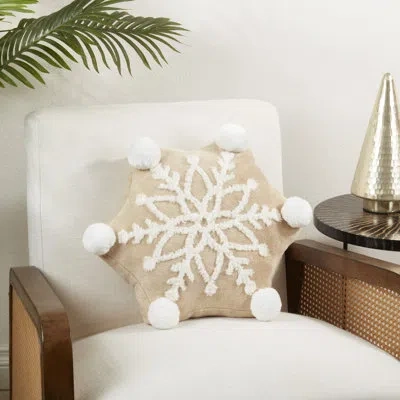 Saro Frosty Flurry Snowflake Poly Filled Throw Pillow With Pompoms