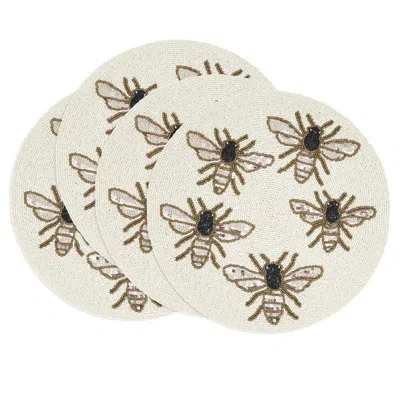 Saro Garden Buzz Beaded Placemat (set Of 4) In Neutral