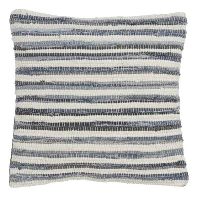 Saro Gênes Striped Denim Chindi Square Cotton Pillow Cover & Insert In Polyester,polyfill