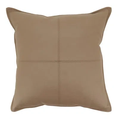 Saro Genuine Leather Throw Pillow Cover - Modern Leather Throw Pillow Cover For Contemporary Home Decor,  In Beige,does Not Apply