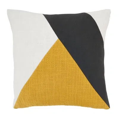 Saro Geo Block Collection Geometric Shapes Cotton Pillow Cover In Mustard