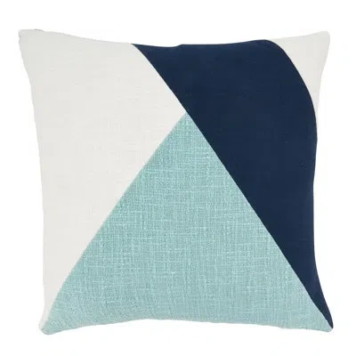 Saro Geo Block Collection Geometric Shapes Cotton Throw Pillow In Aqua,polyester