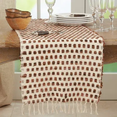Saro Geometric 100% Cotton Table Runner In Brown