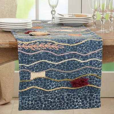 Saro Geometric 100% Cotton Table Runner In Multi