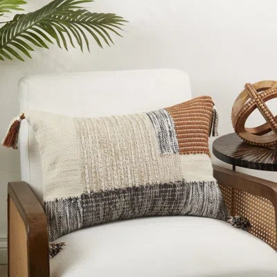 Saro Geometric Bliss Tasseled Poly Filled Throw Pillow In Neutral
