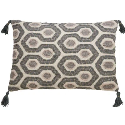 Saro Geometric Embroidered Tassel Pillow Cover